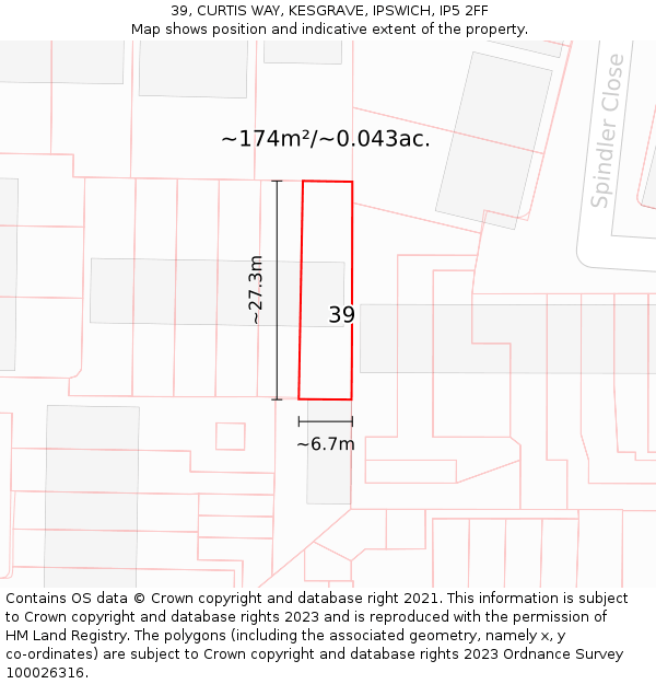 39, CURTIS WAY, KESGRAVE, IPSWICH, IP5 2FF: Plot and title map