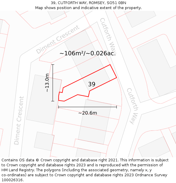 39, CUTFORTH WAY, ROMSEY, SO51 0BN: Plot and title map