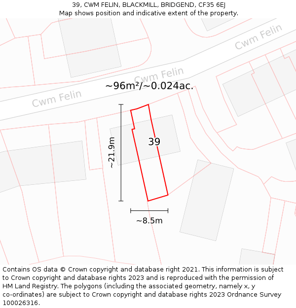 39, CWM FELIN, BLACKMILL, BRIDGEND, CF35 6EJ: Plot and title map