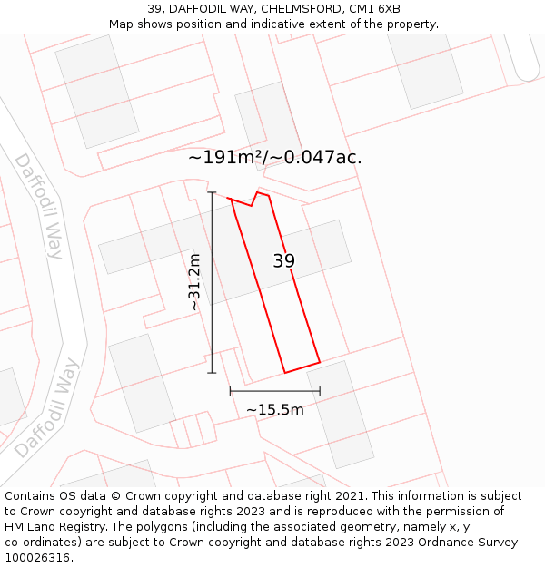 39, DAFFODIL WAY, CHELMSFORD, CM1 6XB: Plot and title map