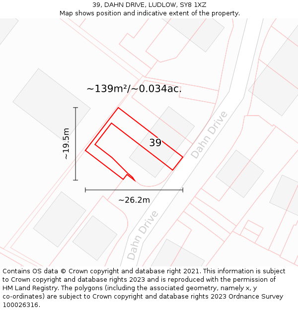 39, DAHN DRIVE, LUDLOW, SY8 1XZ: Plot and title map