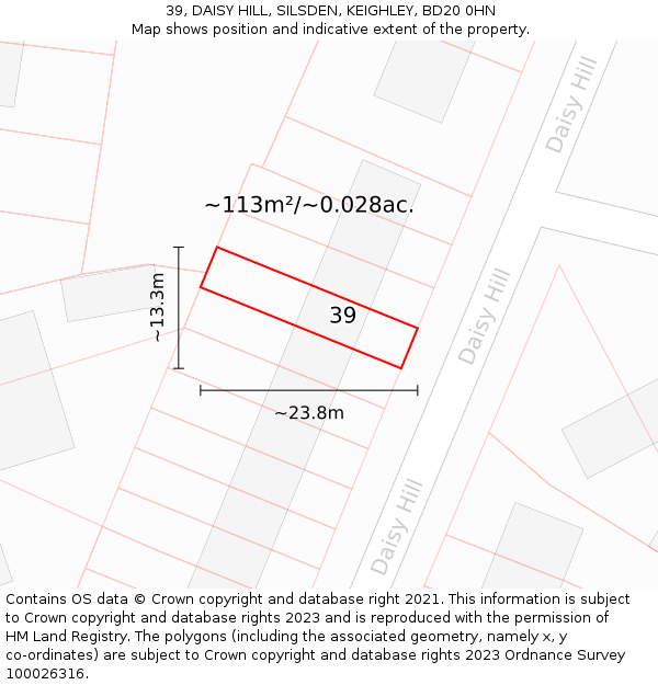 39, DAISY HILL, SILSDEN, KEIGHLEY, BD20 0HN: Plot and title map