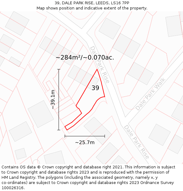39, DALE PARK RISE, LEEDS, LS16 7PP: Plot and title map
