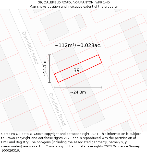 39, DALEFIELD ROAD, NORMANTON, WF6 1HD: Plot and title map