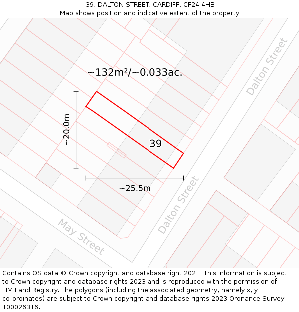 39, DALTON STREET, CARDIFF, CF24 4HB: Plot and title map
