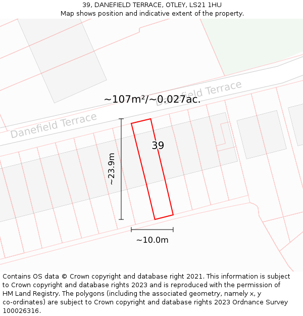 39, DANEFIELD TERRACE, OTLEY, LS21 1HU: Plot and title map