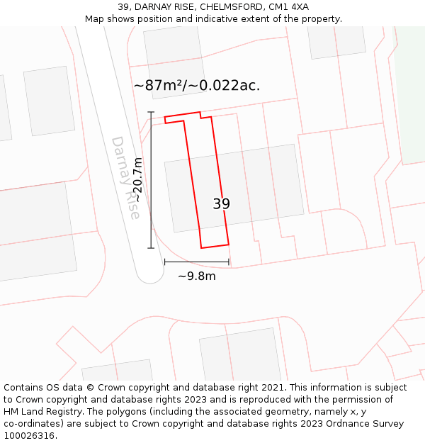 39, DARNAY RISE, CHELMSFORD, CM1 4XA: Plot and title map