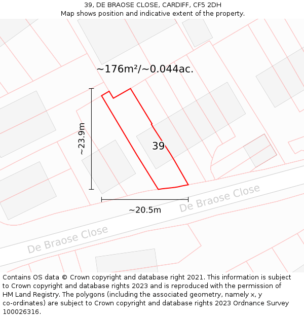 39, DE BRAOSE CLOSE, CARDIFF, CF5 2DH: Plot and title map