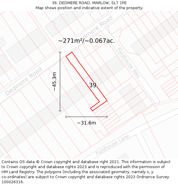 39, DEDMERE ROAD, MARLOW, SL7 1PE: Plot and title map