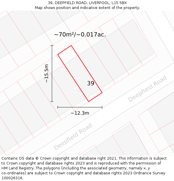 39, DEEPFIELD ROAD, LIVERPOOL, L15 5BX: Plot and title map