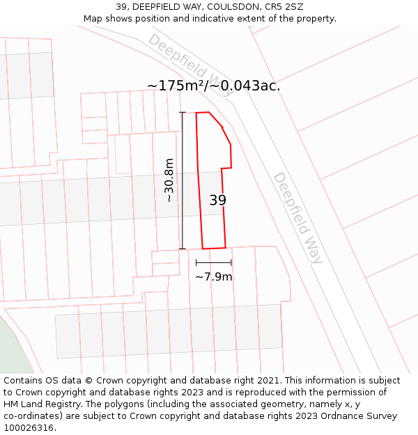 39, DEEPFIELD WAY, COULSDON, CR5 2SZ: Plot and title map