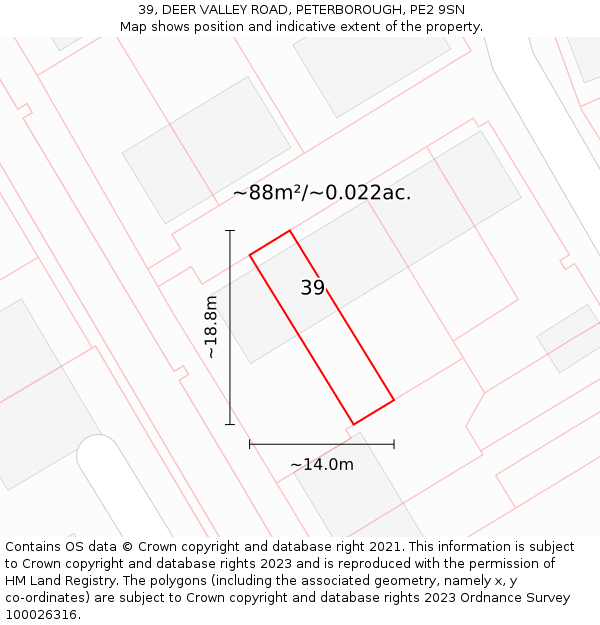39, DEER VALLEY ROAD, PETERBOROUGH, PE2 9SN: Plot and title map