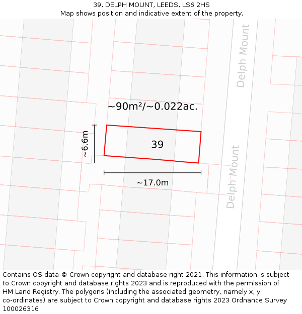 39, DELPH MOUNT, LEEDS, LS6 2HS: Plot and title map