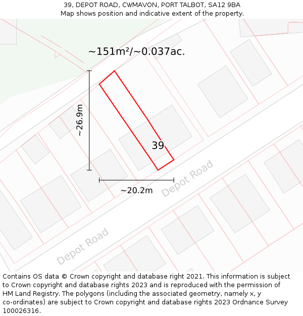 39, DEPOT ROAD, CWMAVON, PORT TALBOT, SA12 9BA: Plot and title map