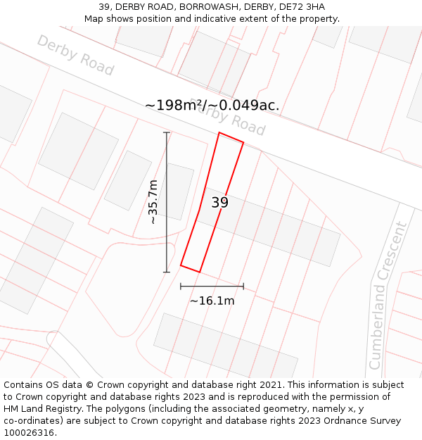 39, DERBY ROAD, BORROWASH, DERBY, DE72 3HA: Plot and title map