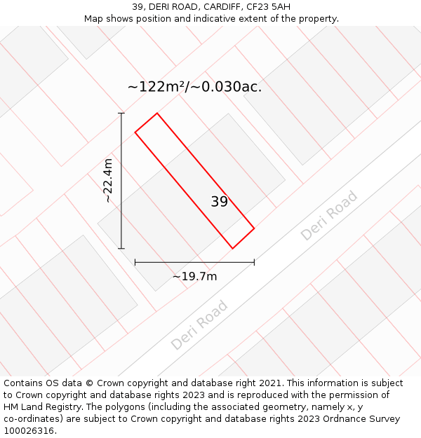 39, DERI ROAD, CARDIFF, CF23 5AH: Plot and title map