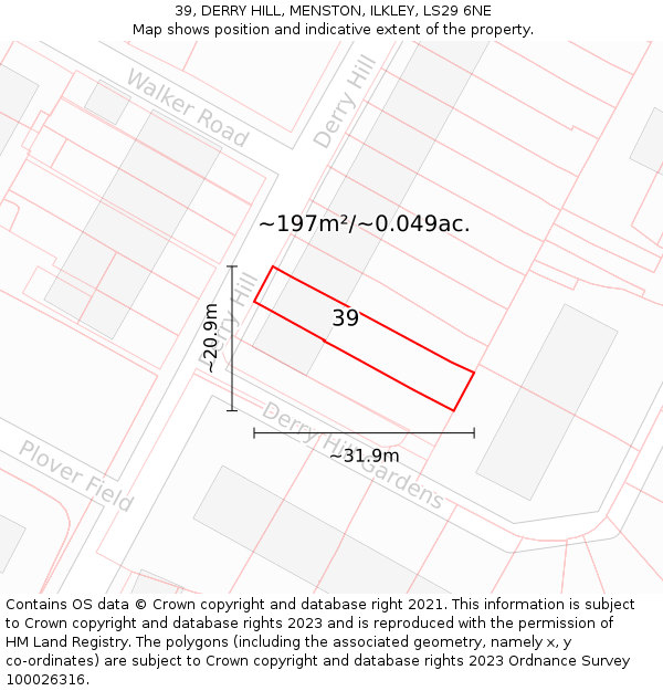 39, DERRY HILL, MENSTON, ILKLEY, LS29 6NE: Plot and title map