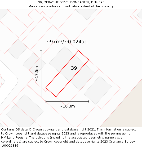 39, DERWENT DRIVE, DONCASTER, DN4 5PB: Plot and title map
