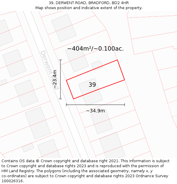 39, DERWENT ROAD, BRADFORD, BD2 4HR: Plot and title map