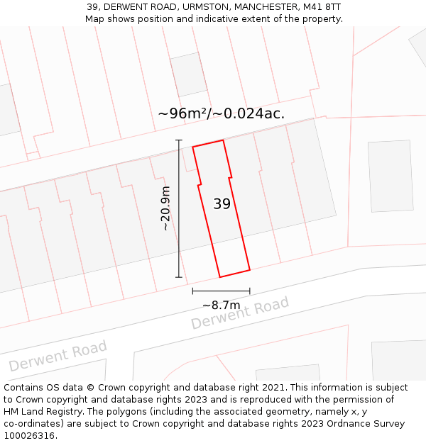 39, DERWENT ROAD, URMSTON, MANCHESTER, M41 8TT: Plot and title map