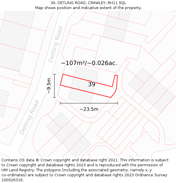 39, DETLING ROAD, CRAWLEY, RH11 9QL: Plot and title map