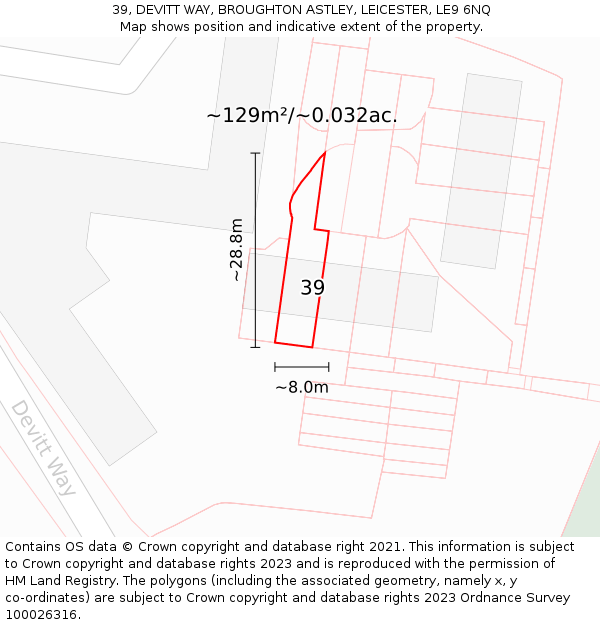 39, DEVITT WAY, BROUGHTON ASTLEY, LEICESTER, LE9 6NQ: Plot and title map