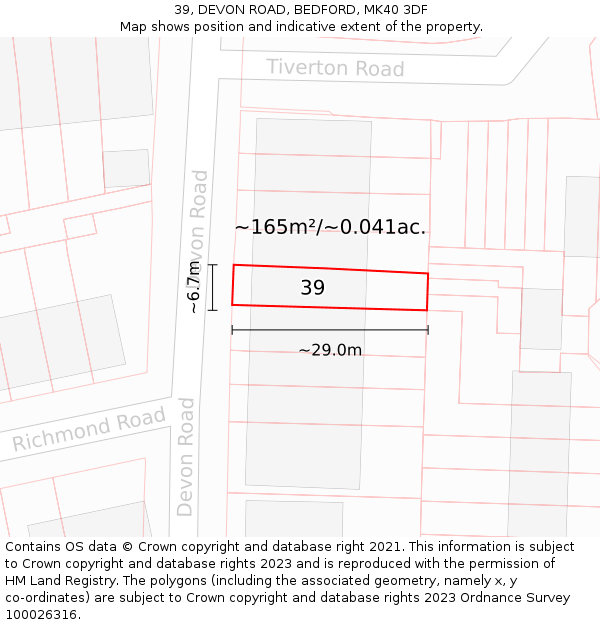 39, DEVON ROAD, BEDFORD, MK40 3DF: Plot and title map
