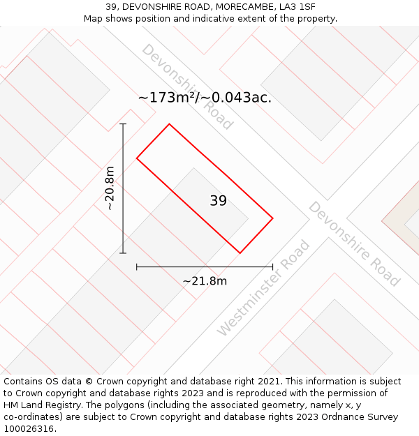 39, DEVONSHIRE ROAD, MORECAMBE, LA3 1SF: Plot and title map