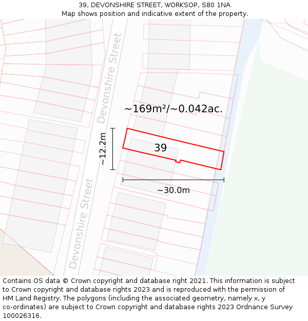 39, DEVONSHIRE STREET, WORKSOP, S80 1NA: Plot and title map