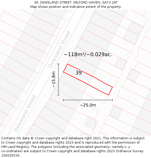 39, DEWSLAND STREET, MILFORD HAVEN, SA73 2AT: Plot and title map