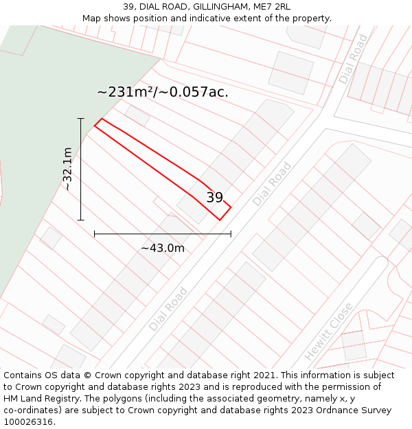 39, DIAL ROAD, GILLINGHAM, ME7 2RL: Plot and title map