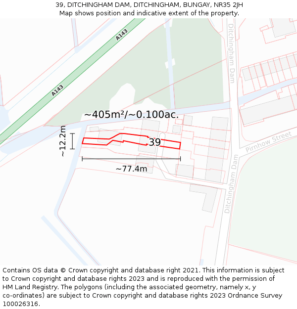 39, DITCHINGHAM DAM, DITCHINGHAM, BUNGAY, NR35 2JH: Plot and title map