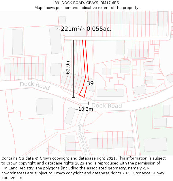 39, DOCK ROAD, GRAYS, RM17 6ES: Plot and title map