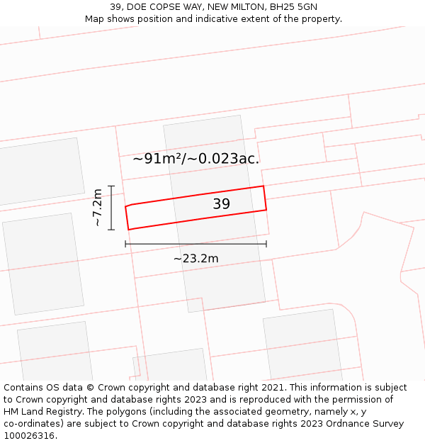 39, DOE COPSE WAY, NEW MILTON, BH25 5GN: Plot and title map