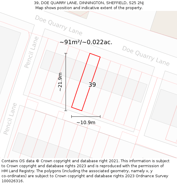 39, DOE QUARRY LANE, DINNINGTON, SHEFFIELD, S25 2NJ: Plot and title map