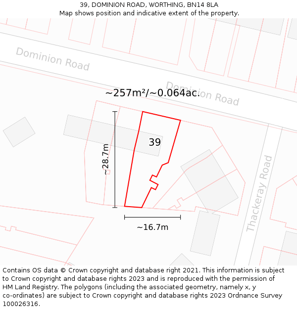 39, DOMINION ROAD, WORTHING, BN14 8LA: Plot and title map