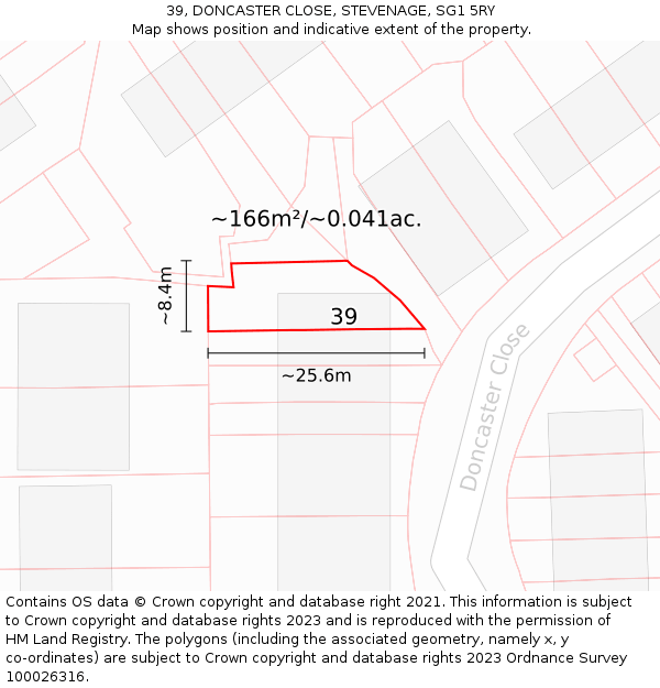 39, DONCASTER CLOSE, STEVENAGE, SG1 5RY: Plot and title map