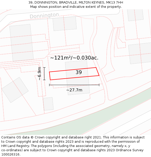 39, DONNINGTON, BRADVILLE, MILTON KEYNES, MK13 7HH: Plot and title map