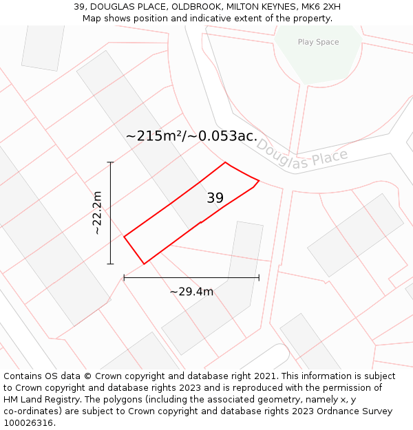 39, DOUGLAS PLACE, OLDBROOK, MILTON KEYNES, MK6 2XH: Plot and title map