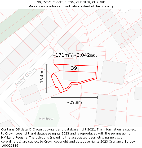 39, DOVE CLOSE, ELTON, CHESTER, CH2 4RD: Plot and title map