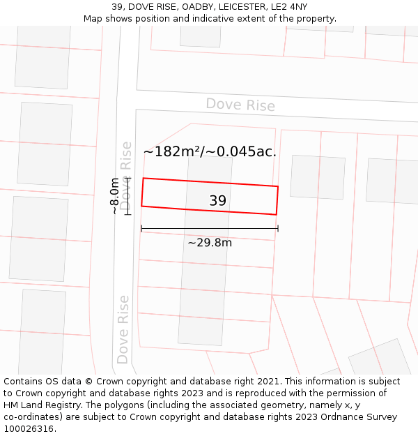 39, DOVE RISE, OADBY, LEICESTER, LE2 4NY: Plot and title map