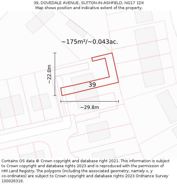 39, DOVEDALE AVENUE, SUTTON-IN-ASHFIELD, NG17 1DX: Plot and title map