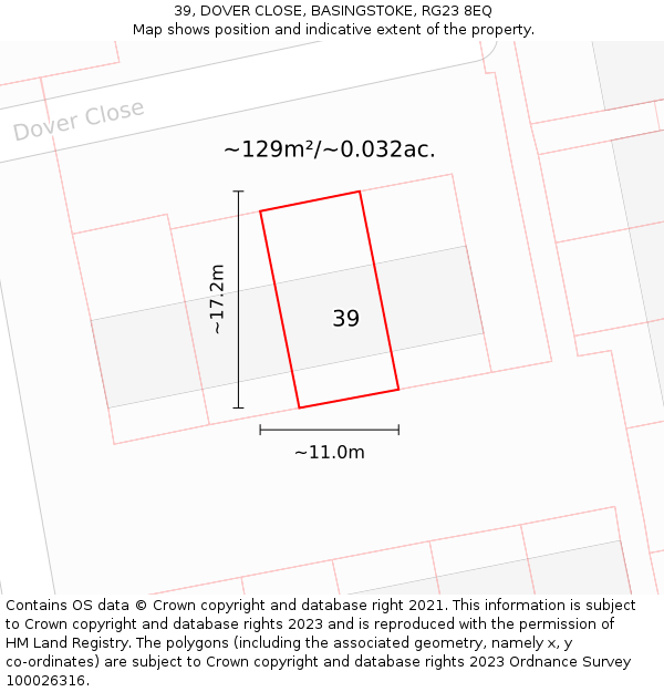 39, DOVER CLOSE, BASINGSTOKE, RG23 8EQ: Plot and title map
