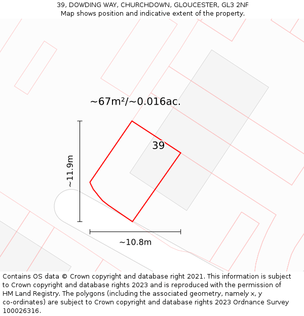 39, DOWDING WAY, CHURCHDOWN, GLOUCESTER, GL3 2NF: Plot and title map