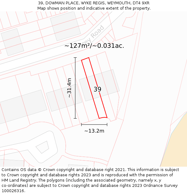 39, DOWMAN PLACE, WYKE REGIS, WEYMOUTH, DT4 9XR: Plot and title map