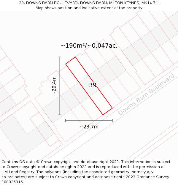 39, DOWNS BARN BOULEVARD, DOWNS BARN, MILTON KEYNES, MK14 7LL: Plot and title map