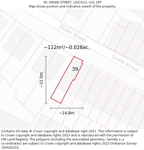39, DRAKE STREET, LINCOLN, LN1 1PP: Plot and title map