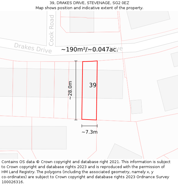 39, DRAKES DRIVE, STEVENAGE, SG2 0EZ: Plot and title map