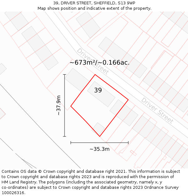 39, DRIVER STREET, SHEFFIELD, S13 9WP: Plot and title map