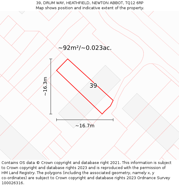 39, DRUM WAY, HEATHFIELD, NEWTON ABBOT, TQ12 6RP: Plot and title map